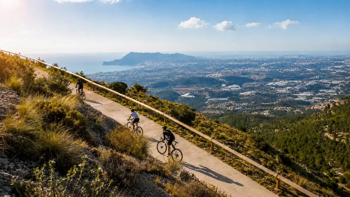 Road cyclists on a training camp in the mountains above Jávea