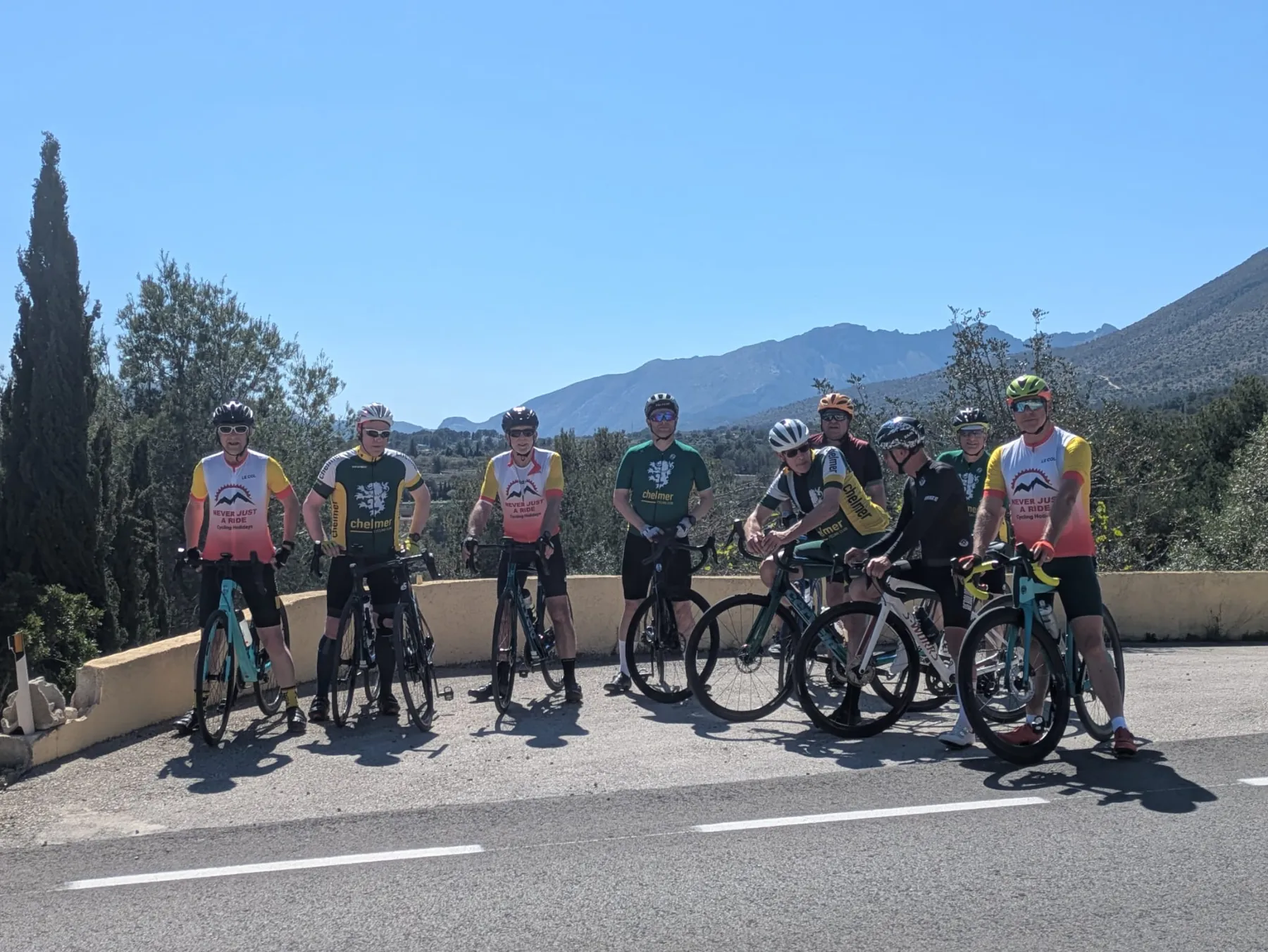 Never Just a Ride road cycling group on a Costa Blanca mountain road